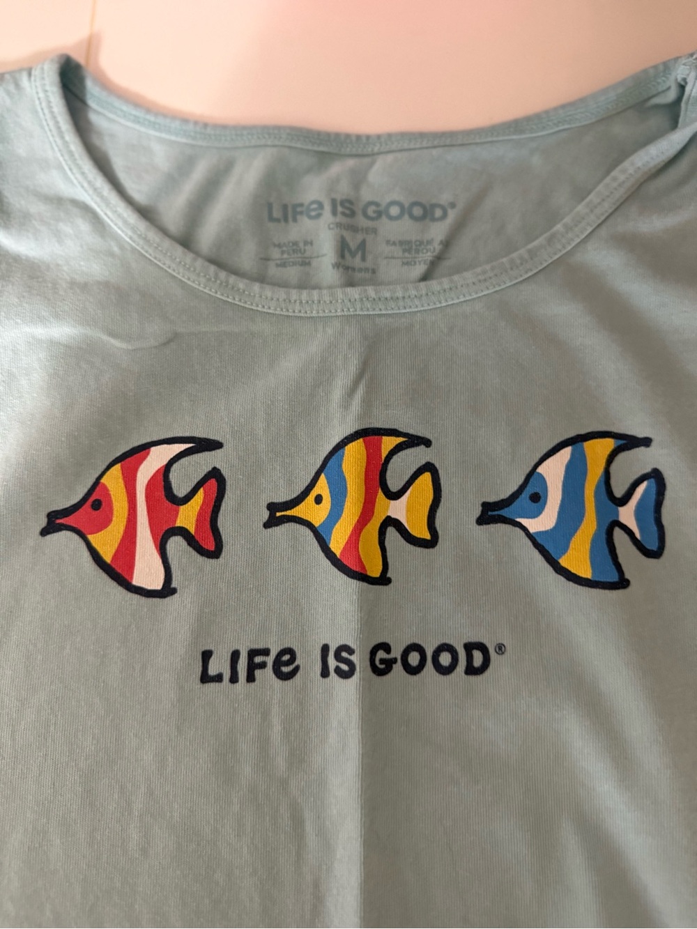 Life Is Good Light Blue Tank Top with Colorful Fish Trio - Picture 2 of 3